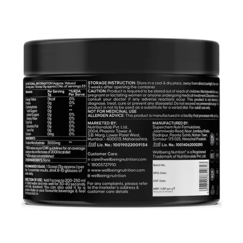 Wellbeing Nutrition Creatine Monohydrate - 33 Servings - Image 2